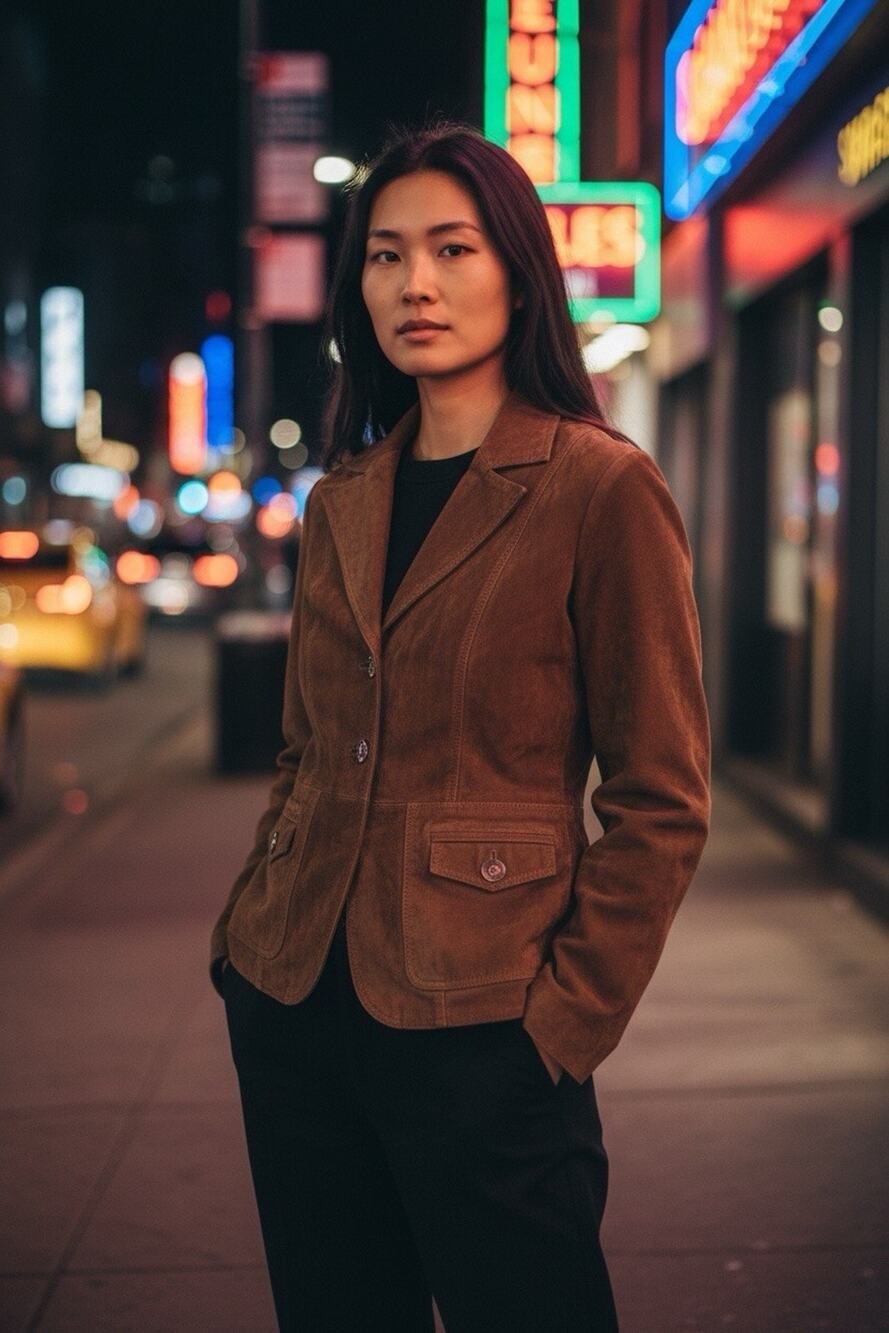 Vintage Y2K Women's Chocolate Brown Suede Single Three Buttons Breasted Blazer